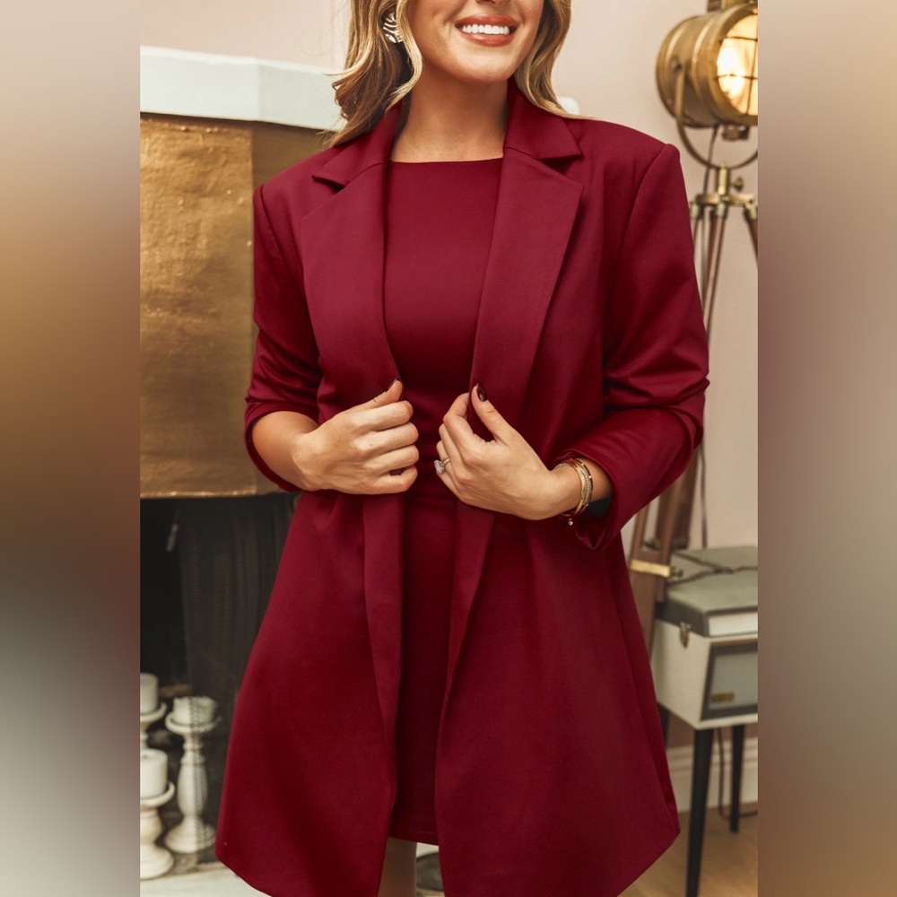 Cupshe Red Wine Longline Blazer